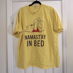 Disney Winnie the Pooh Bear Yoga  Namast’ay In Bed Yellow T-Shirt Unisex Size XL